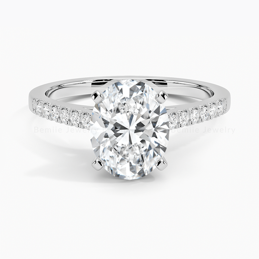 Nhẫn Nữ Kim Cương Moissanite Oval Solitaire Pave RBJWHOV7x9SO