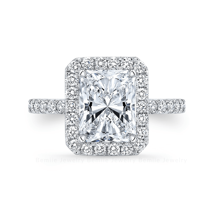 Nhẫn Nữ Kim Cương Moissanite Radiant Halo Pave RBJWHRD8x10HL