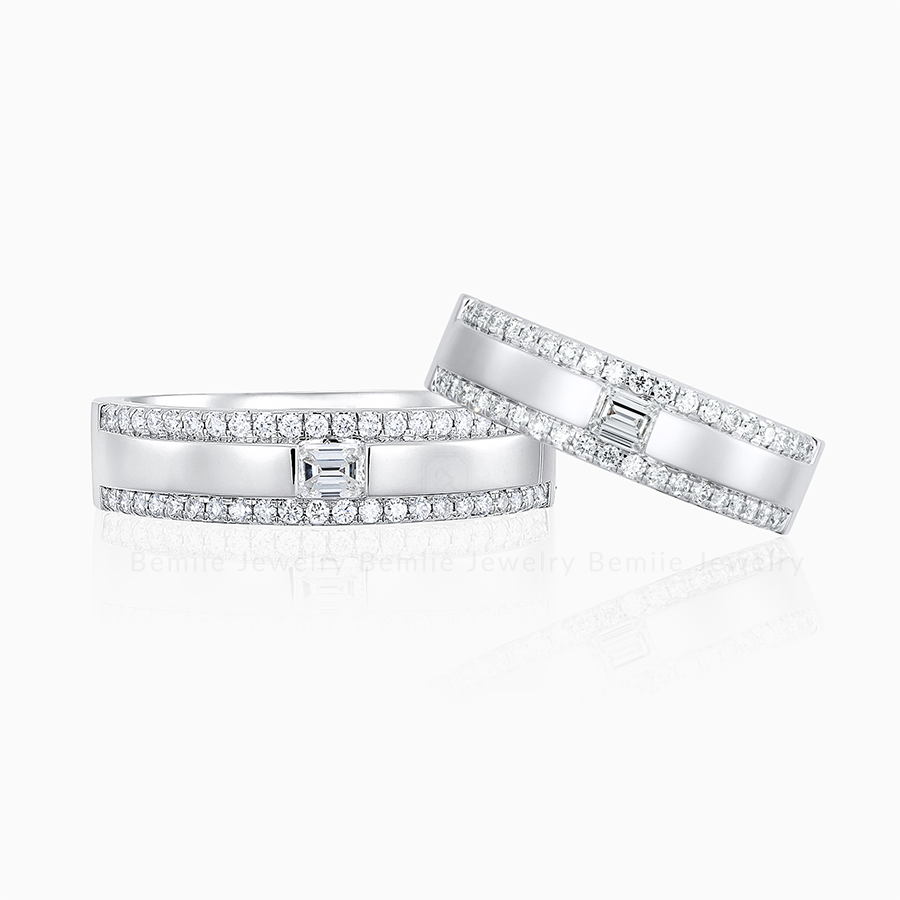 Nhẫn Cưới Kim Cương Moissanite Emerald Love Band WRBJWHRS003