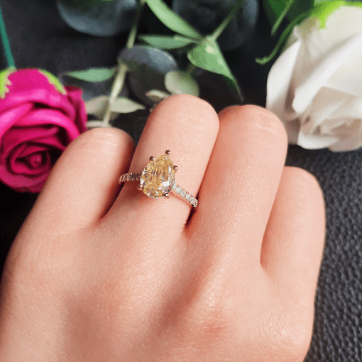 Nhẫn Nữ Light Champagne Pear Solitaire - RBJ013 - Hình ảnh 5