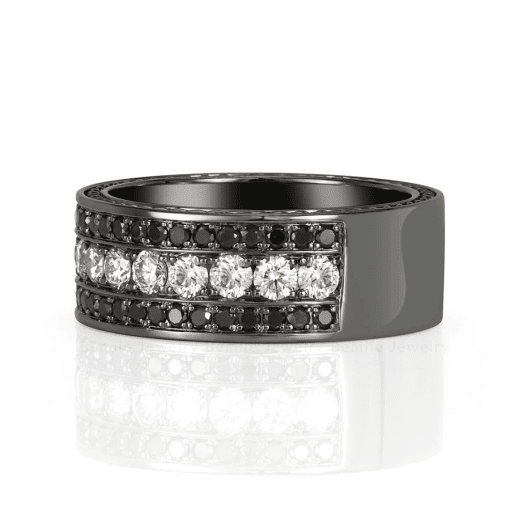 Nhẫn Nam Kim cương Moissanite Black - White Vigor Band MRBJBLRS2.5