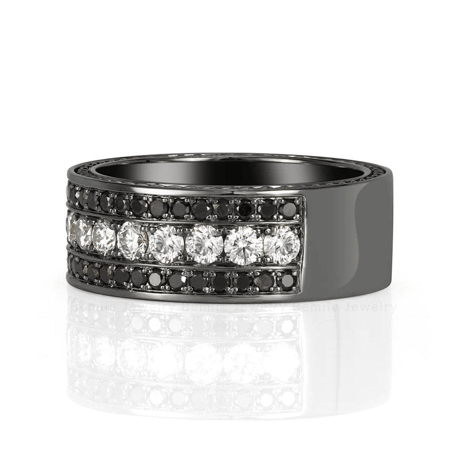 Nhẫn Nam Kim cương Moissanite Black - White Vigor Band MRBJBLRS2.5