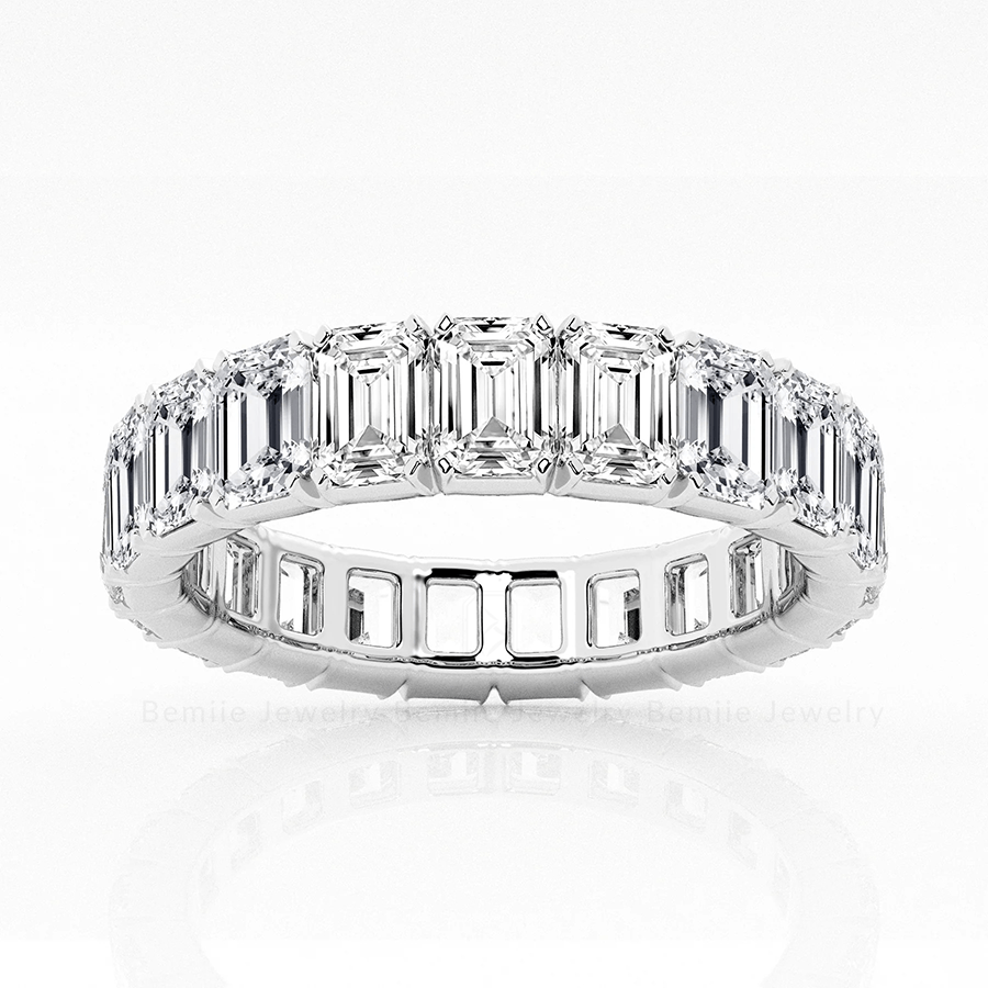 Nhẫn Nữ Kim cương Moissanite Emerald Eternity Band RBJWHEM3x5FE