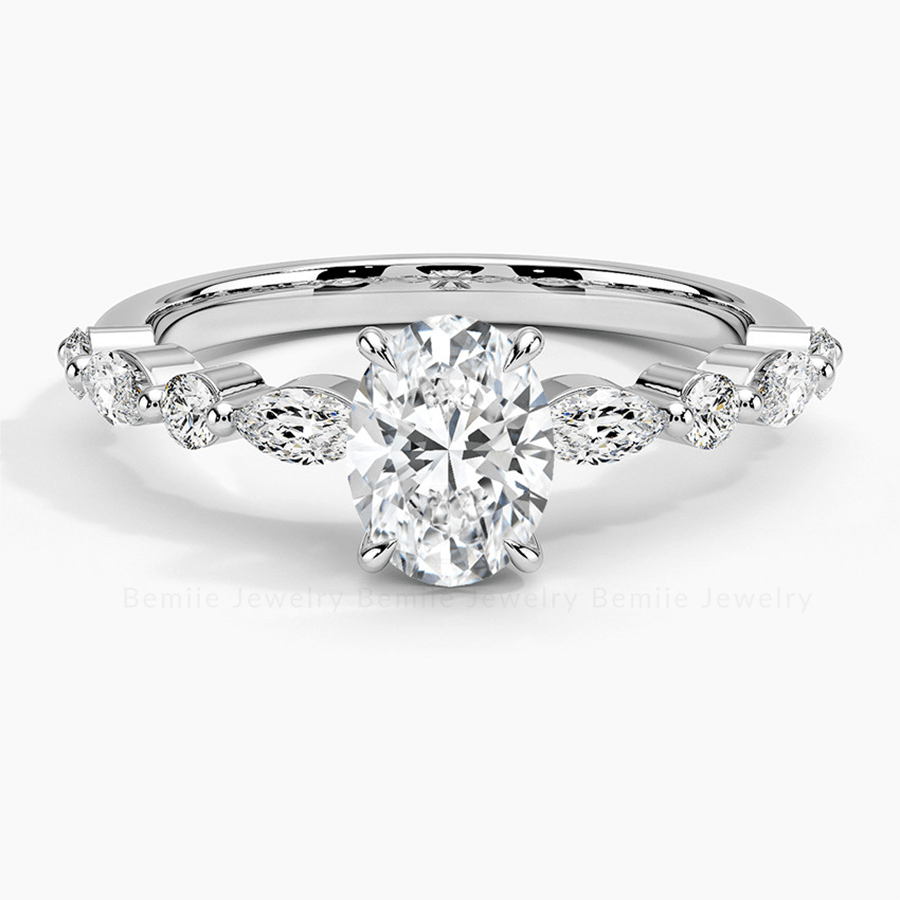 Nhẫn Nữ Kim cương Moissanite Oval Hidden Halo Pave RBJWHOV7x9HD