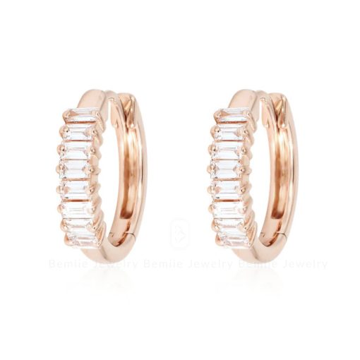 Bông Tai Kim Cương Moissanite Baguette Huggie Hoop EBJWHBG - Hình ảnh 3