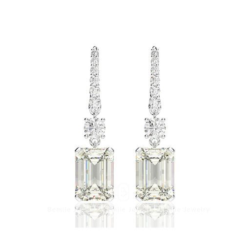 Bông tai Kim cương Moissanite Emerald Drop Style EBJWHEM7x10