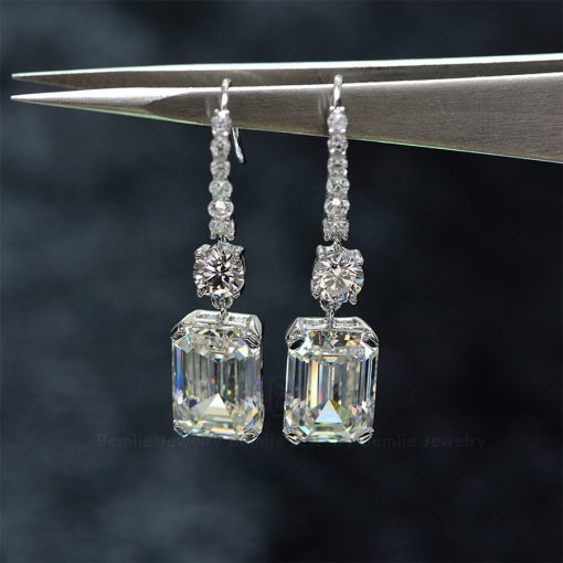 Bông Tai Kim Cương Moissanite Emerald Drop Style EBJWHEM7x10 - Hình ảnh 2