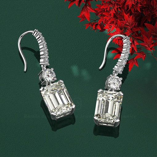 Bông Tai Kim Cương Moissanite Emerald Drop Style EBJWHEM7x10 - Hình ảnh 3