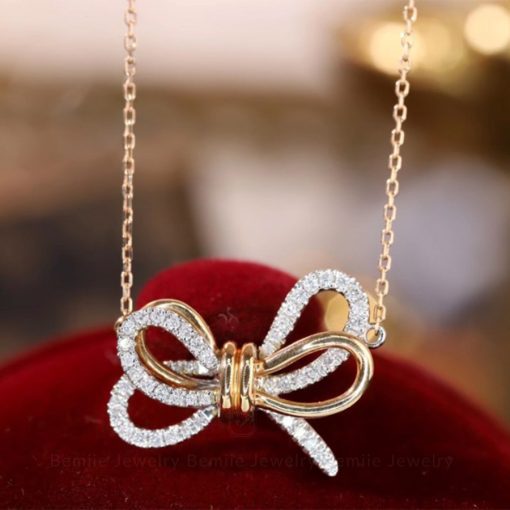 Dây Chuyền Kim Cương Tự Nhiên Sweet Knot 18K NBDWHRS18K005