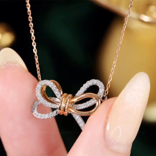 Dây Chuyền Kim Cương Tự Nhiên Sweet Knot 18K NBDWHRS18K005 - Hình ảnh 3