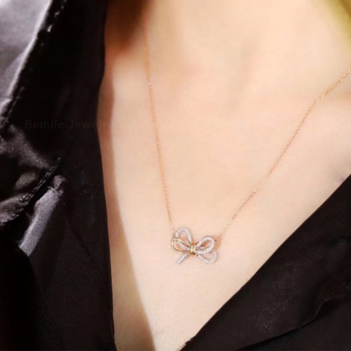 Dây Chuyền Kim Cương Tự Nhiên Sweet Knot 18K NBDWHRS18K005 - Hình ảnh 4