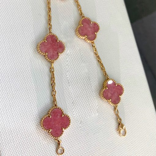 Lắc tay Vintage Alhambra rose pink Porcelain 5 motifs 15mm 18K BBD009-VCA