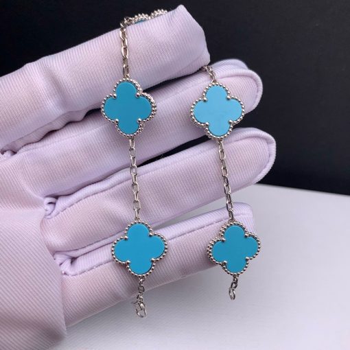 Lắc Tay Vintage Alhambra Turquoise 5 Motifs 15mm 18K BBD006-VCA