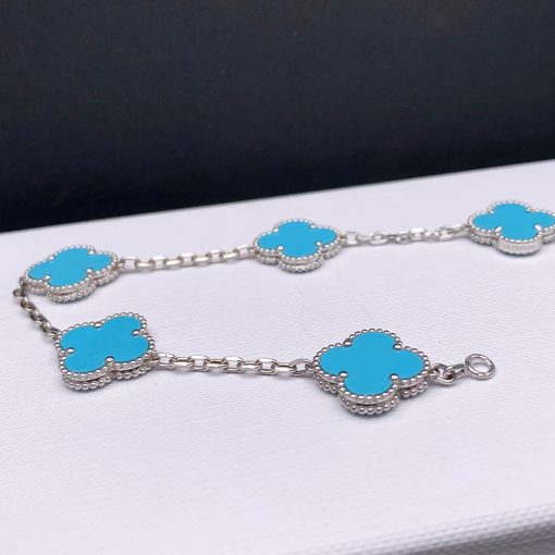 Lắc Tay Vintage Alhambra Turquoise 5 Motifs 15mm 18K BBD006-VCA